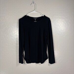 Eileen Fisher Top Womens Petite Large PL Viscose Stretch Black Long Sleeve